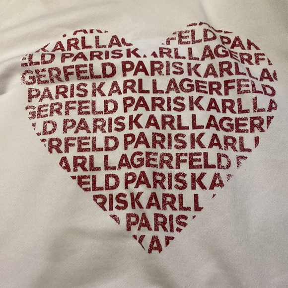 Host Pick Karl Lagerfeld Paris White Heart Crew Neck Sweater Women’s Small NWT - Picture 2 of 7